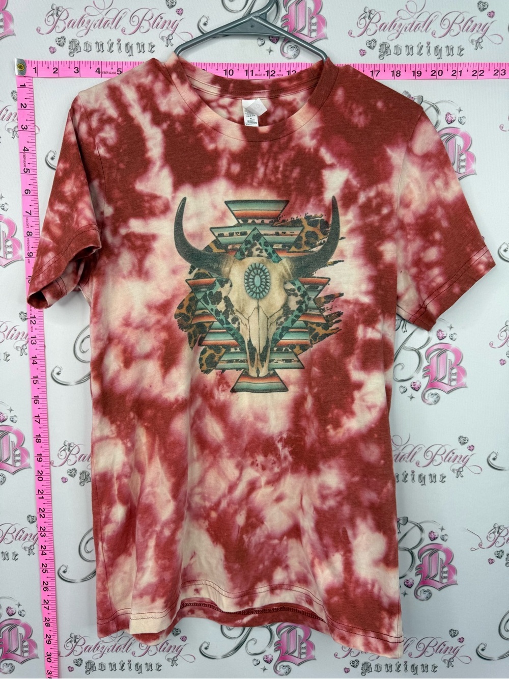 Bella Canvas western T-shirt Rust & Cream Tie-Dye Bull Skull Tee